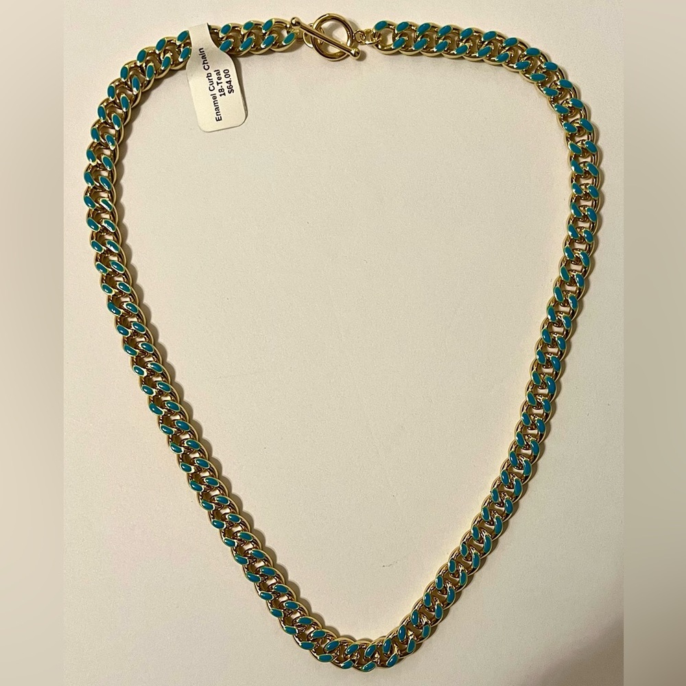 Enamel Curb Chain 18” Teal, Toggle clasp, NWT